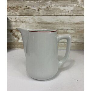 White Milk Cream Pitcher Marked “MCF” Italy Burgundy Rim Contemporary Minimalist